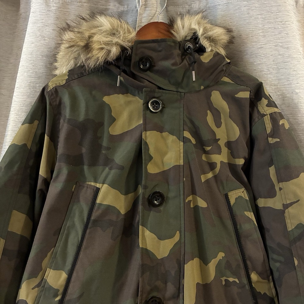 Polo Ralph Lauren Green Camo Fur Hoodie Puffer Jacket Size XL Preppy - Picture 3 of 7